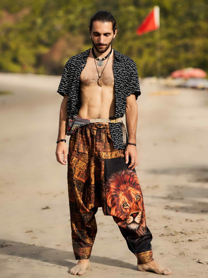 Men's Vintage Lion Print Baggy Harem Pants for Yoga, Dance & Travel image 2
