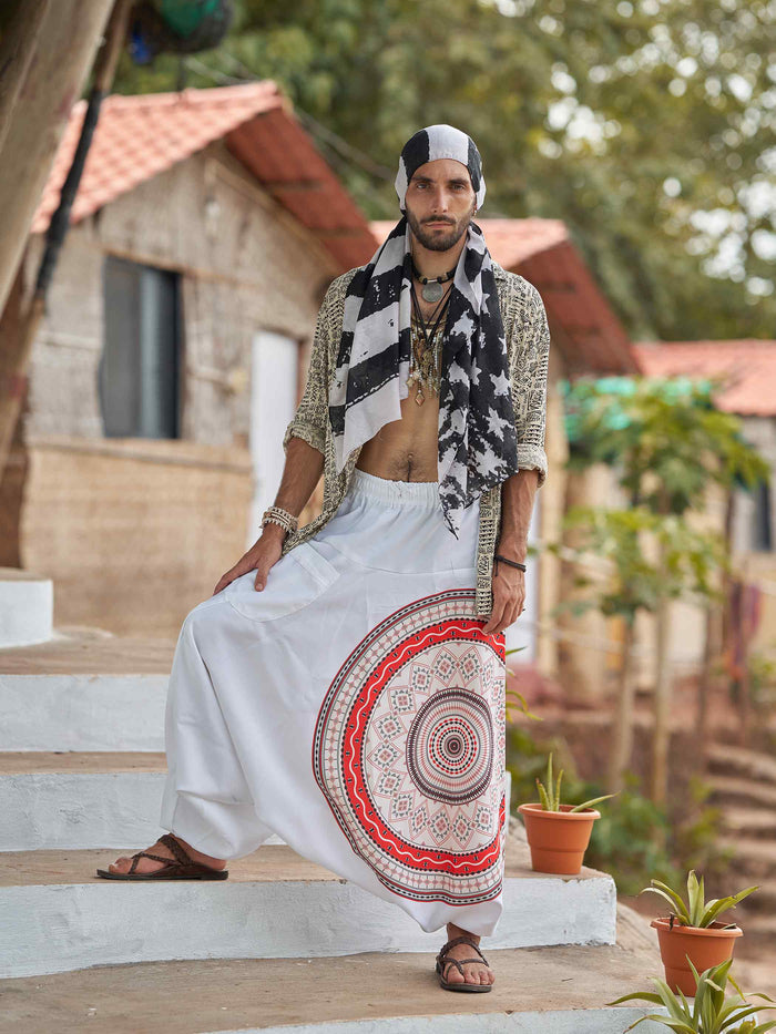 Men's White Mandala Dhoti Baggy Harem For Dance Yoga Travel image 1