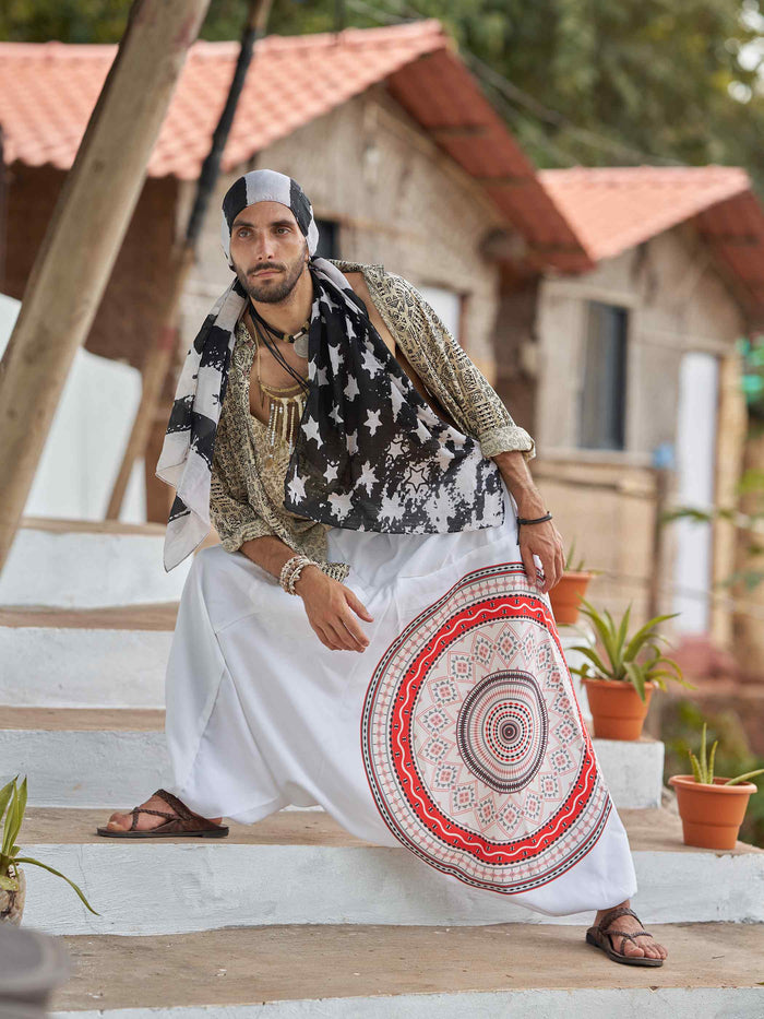 Men's White Mandala Dhoti Baggy Harem For Dance Yoga Travel image 3