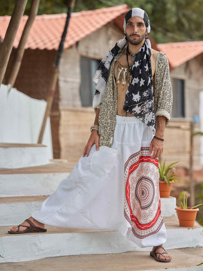 Men's White Mandala Dhoti Baggy Harem For Dance Yoga Travel image 5