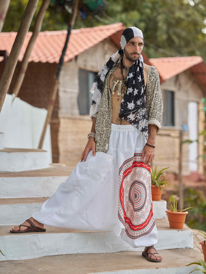 Men's White Mandala Dhoti Baggy Harem For Dance Yoga Travel image 6