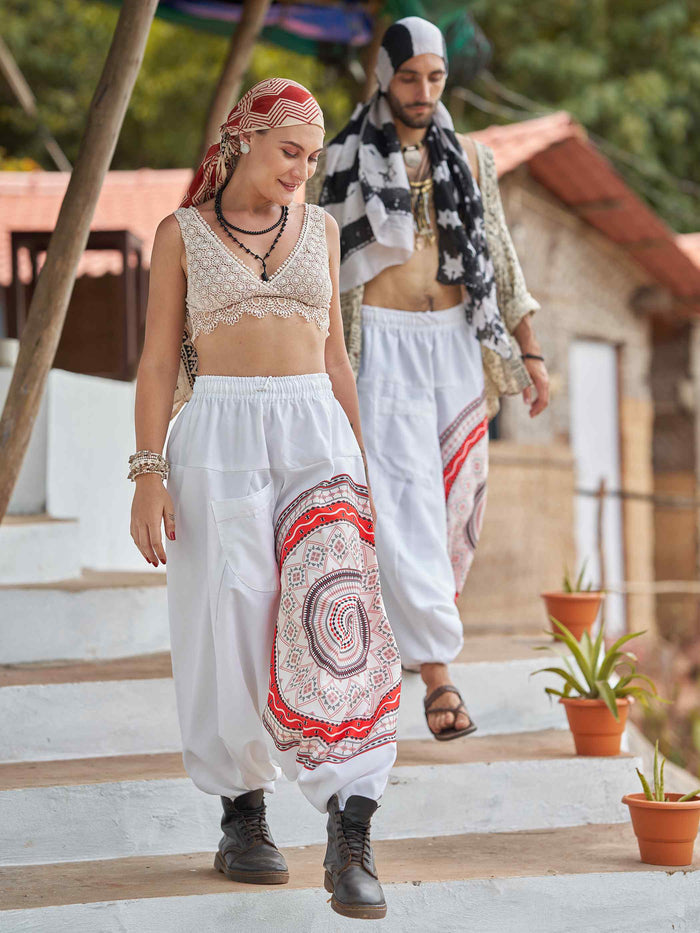 Men's White Mandala Dhoti Baggy Harem For Dance Yoga Travel image 8