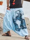 Men's World Map Print Hippy Aladdin Balloon Pyjamas Harem Pants For Travel image 1