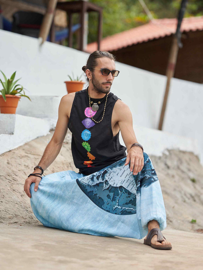 Men's World Map Print Hippy Aladdin Balloon Pyjamas Harem Pants For Travel image 4