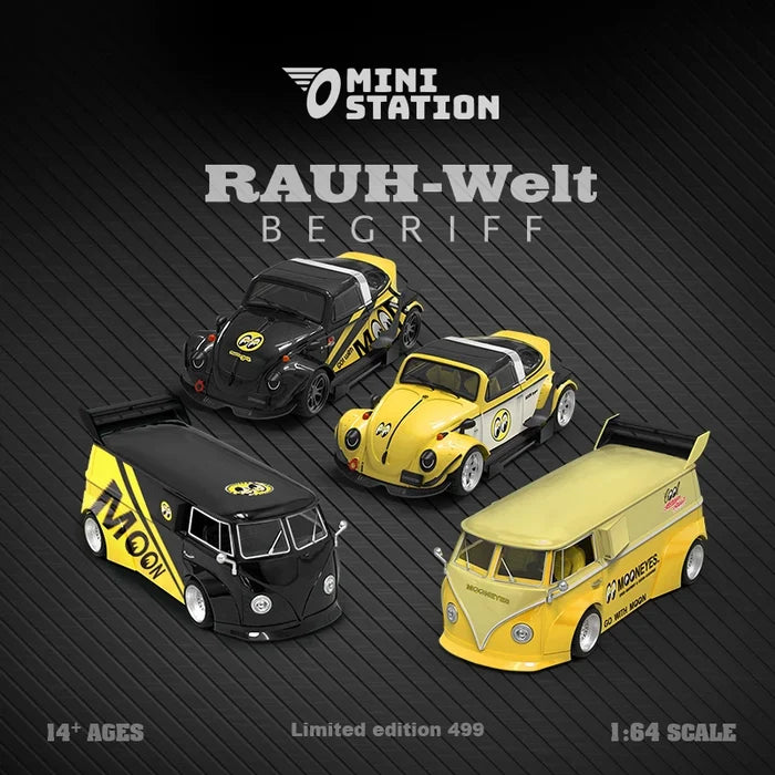Mini Station  1:64 Mooneyes T1 Van & Beetle Targa w/Trailer limited499 Diecast Model Car