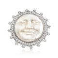 Mother-of-pearl moon face ring with white zircon in sterling silver