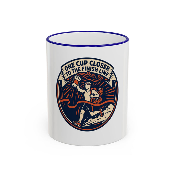 Motivational Runner Mug - "One Cup Closer to the Finish Line" Accent Rim & Handle Coffee Cup