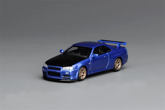 MOTORHELIX  1:64 SKYLINE R34 V-SPEC II CUSTOMIZED BAYSIDE BLUE Diecast Model Car