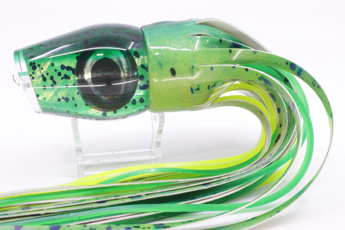 Moyes Lures Mahi MOP Green Back Taxi Eyes Large Sumo 14" 10.3oz Fire Tailz Vinyl Mahi