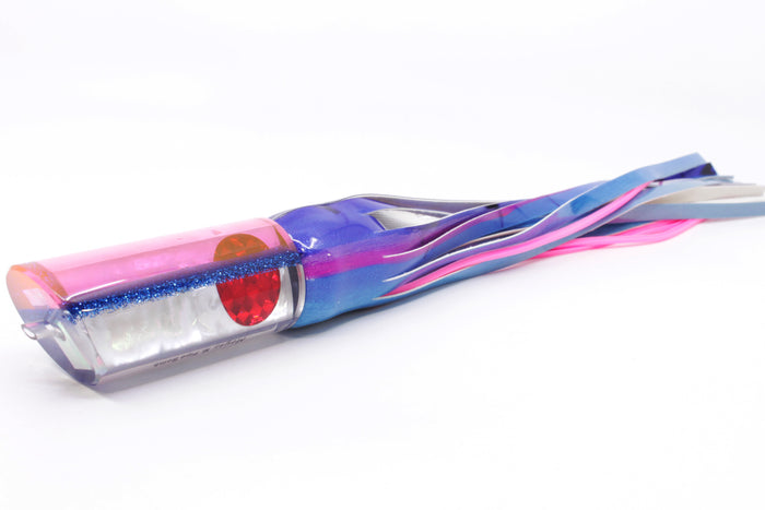 Moyes Lures White MOP Pink-Blue Back Red Eyes Medium Pipe Bomb 12" 7.5oz FT Vinyl