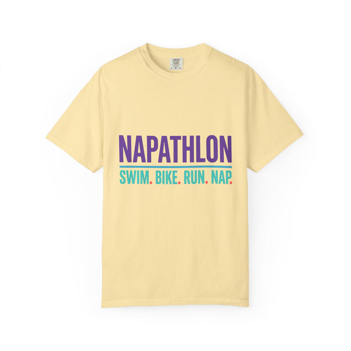 Napathlon T-Shirt — "Swim. Bike. Run. Nap." Funny Triathlon Tee