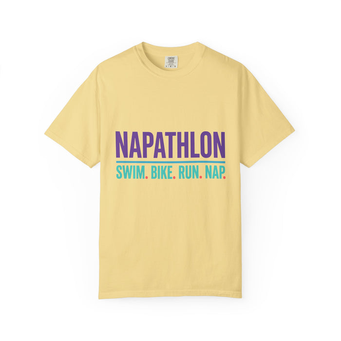 Napathlon T-Shirt — "Swim. Bike. Run. Nap." Funny Triathlon Tee