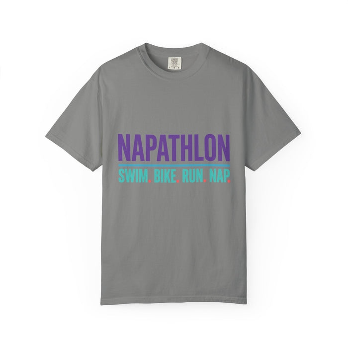 Napathlon T-Shirt — "Swim. Bike. Run. Nap." Funny Triathlon Tee