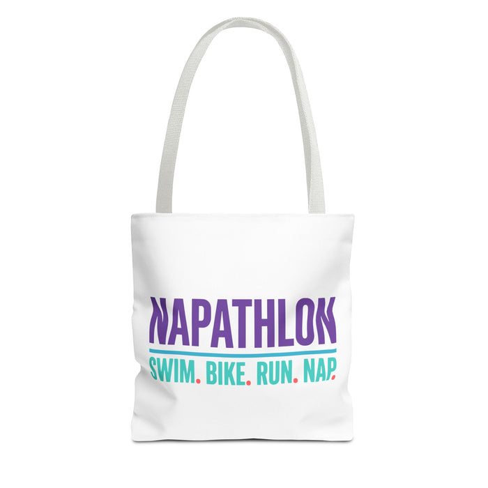 Napathlon Tote Bag — "Swim. Bike. Run. Nap." Funny Triathlon Bag
