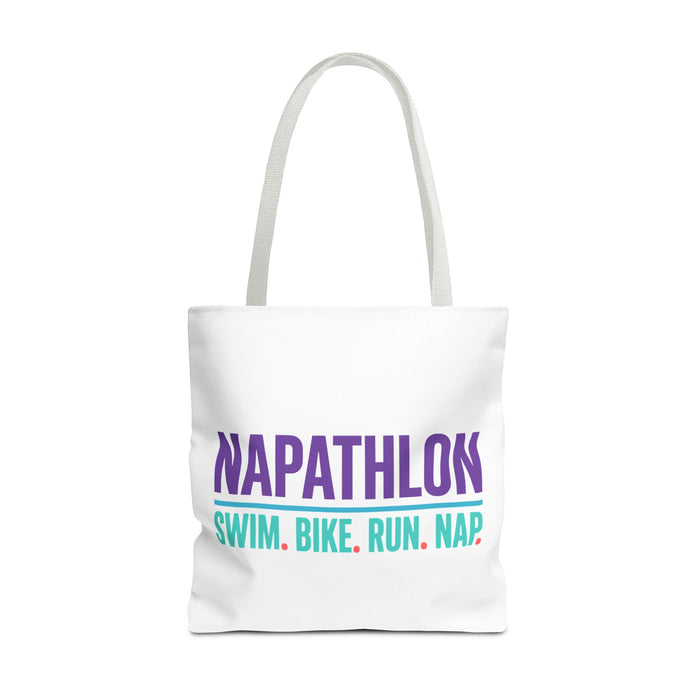 Napathlon Tote Bag — "Swim. Bike. Run. Nap." Funny Triathlon Bag