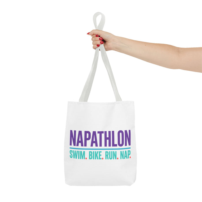 Napathlon Tote Bag — "Swim. Bike. Run. Nap." Funny Triathlon Bag
