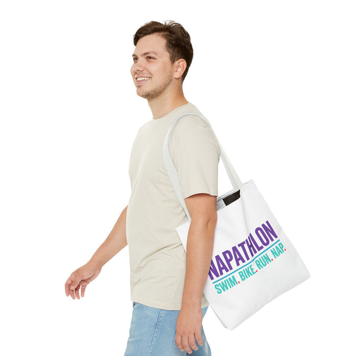 Napathlon Tote Bag — "Swim. Bike. Run. Nap." Funny Triathlon Bag