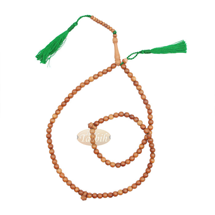 Natural Brown Color 8 mm Prayer Beads Citrus Wood Tasbih with Green Tassels