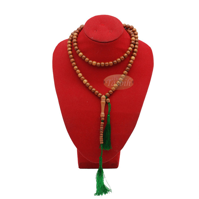 Natural Brown Color 8 mm Prayer Beads Citrus Wood Tasbih with Green Tassels