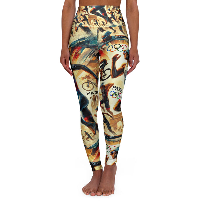 Olympic Triathlon Inspired High-Waisted Yoga Leggings - All Over Prints
