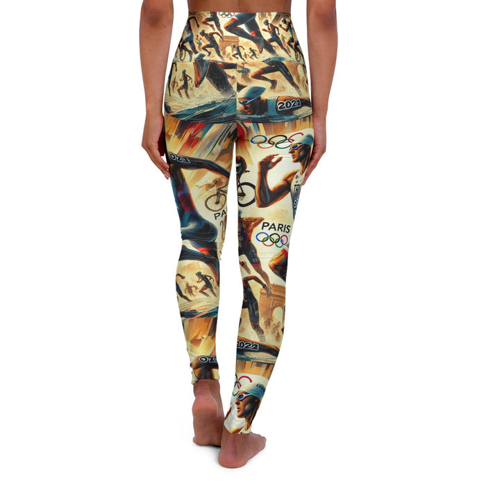 Olympic Triathlon Inspired High-Waisted Yoga Leggings - All Over Prints - alternate view