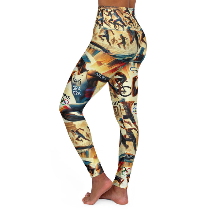 Olympic Triathlon Inspired High-Waisted Yoga Leggings - All Over Prints - detail view