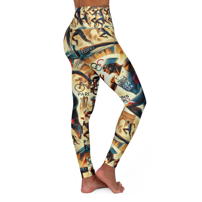 Olympic Triathlon Inspired High-Waisted Yoga Leggings - All Over Prints - lifestyle view