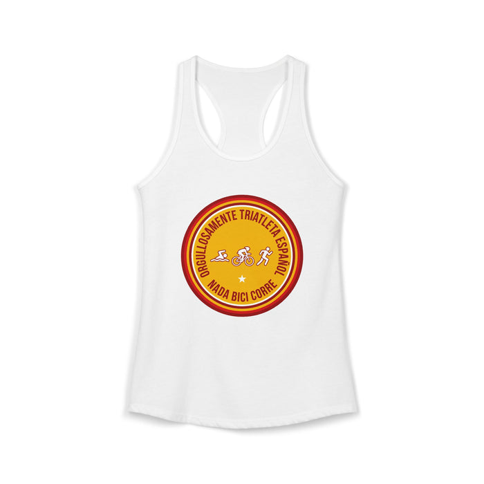 Orgullosamente Triatleta Español Women's Racerback Tank — Swim Bike