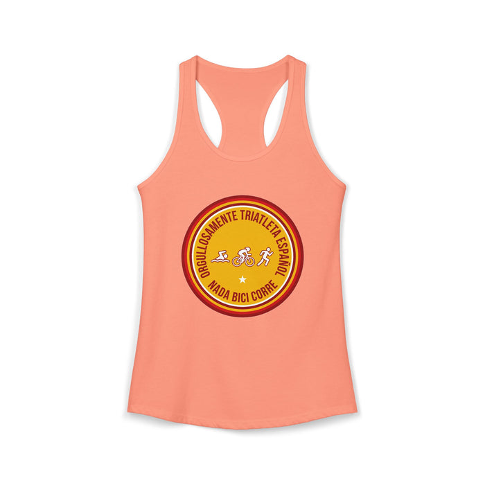 Orgullosamente Triatleta Español Women's Racerback Tank — Swim Bike