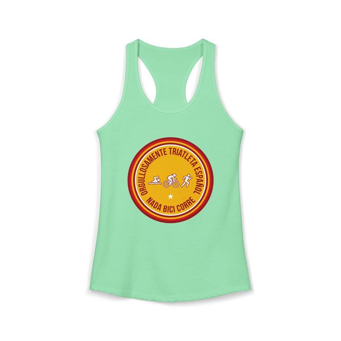 Orgullosamente Triatleta Español Women's Racerback Tank — Swim Bike