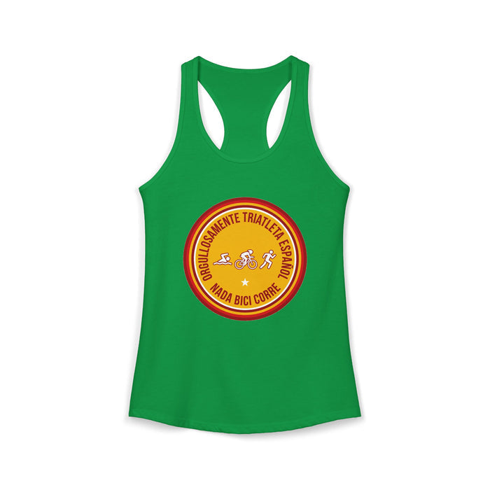 Orgullosamente Triatleta Español Women's Racerback Tank — Swim Bike