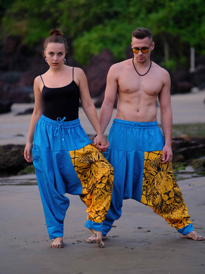 Buy Unisex Couple Bohemian Lion Print Hippy Baggy Aladdin Harem Pants For Travel Dance Yoga