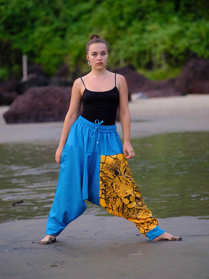 Buy Unisex Couple Bohemian Lion Print Hippy Baggy Aladdin Harem Pants For Travel Dance Yoga
