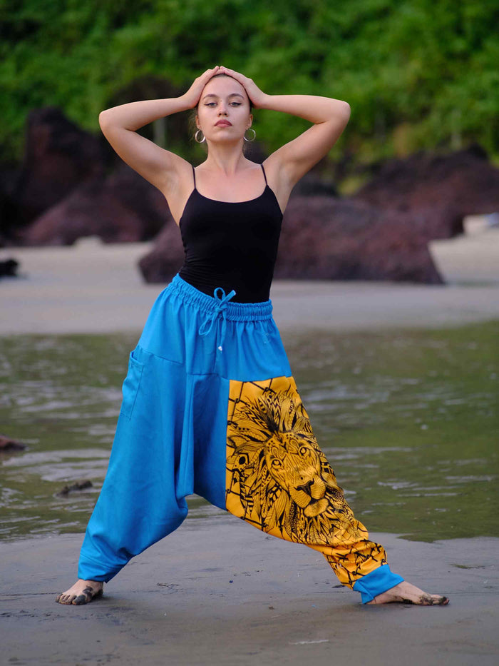 Buy Unisex Couple Bohemian Lion Print Hippy Baggy Aladdin Harem Pants For Travel Dance Yoga