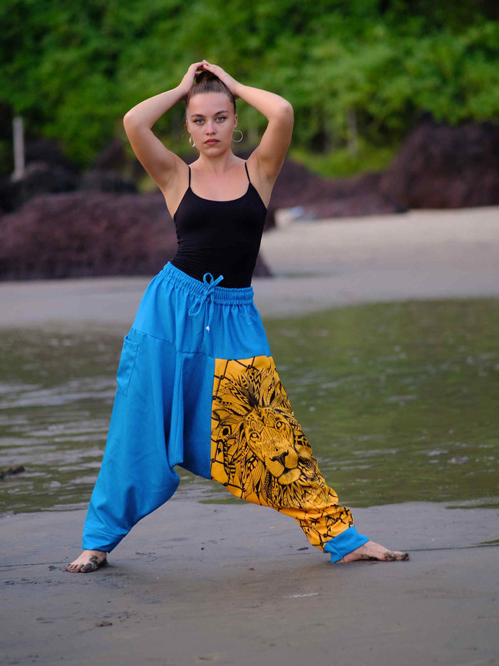 Buy Unisex Couple Bohemian Lion Print Hippy Baggy Aladdin Harem Pants For Travel Dance Yoga