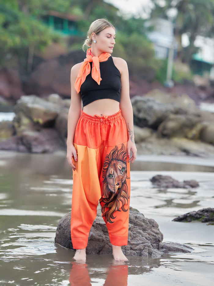 Buy Unisex Couple Hippy Lion Print Baggy Aladdin Harem Pant For Travel Yoga Dance