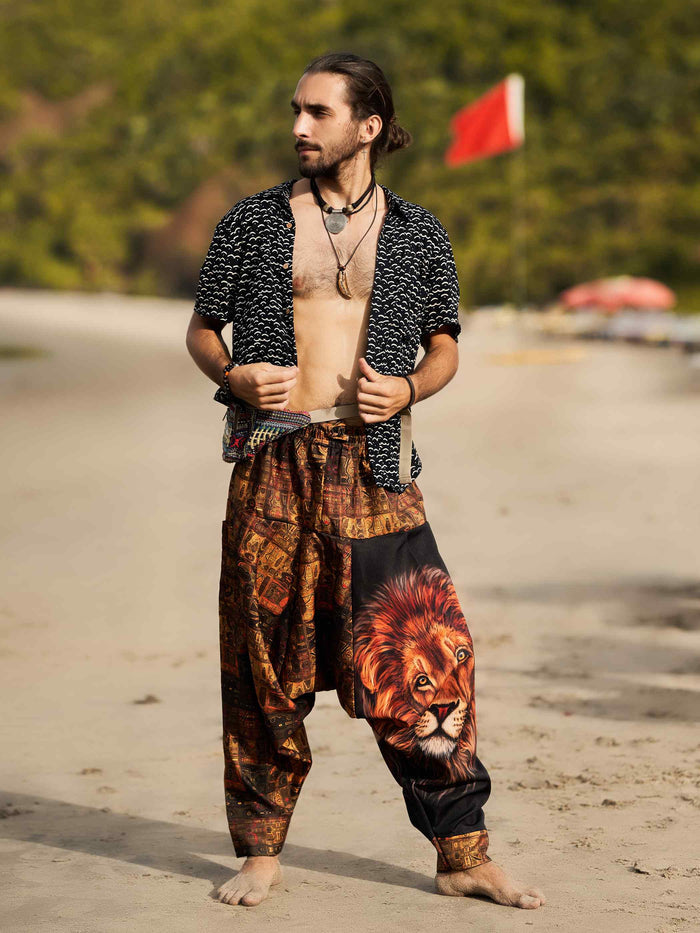 Buy Unisex Couple Lion Animal Print Hippy Boho Harem Pants For Yoga Dance Travel