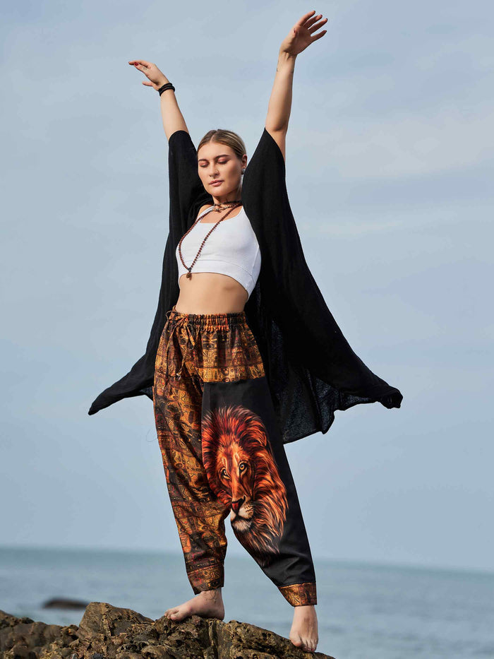 Buy Unisex Couple Lion Animal Print Hippy Boho Harem Pants For Yoga Dance Travel
