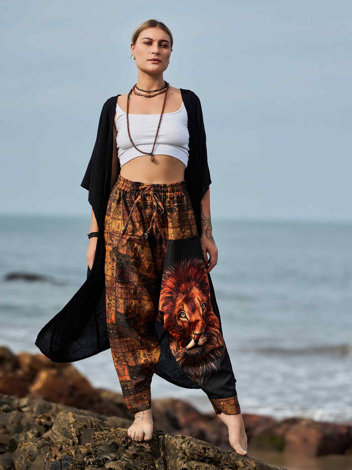 Buy Unisex Couple Lion Animal Print Hippy Boho Harem Pants For Yoga Dance Travel