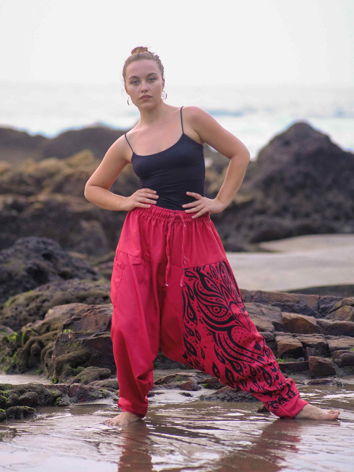 Buy Unisex Couple Red Owl Bohemian Hippy Aladdin Balloon Harem Pants For Travel Yoga Dance