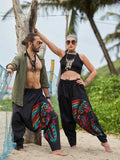 Buy Unisex Couple Tribal Feather Hat Print Hippy Harem Pants For Dance Yoga Travel