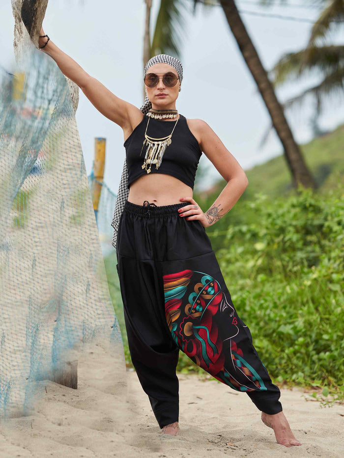 Buy Unisex Couple Tribal Feather Hat Print Hippy Harem Pants For Dance Yoga Travel