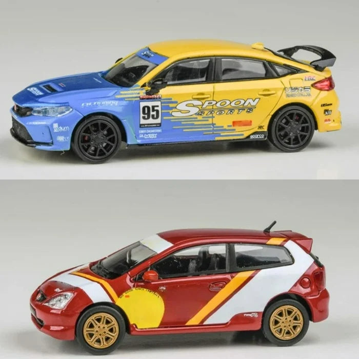 Para64 1:64 2023 Civic FL5 Type R Spoon#95 / 2001 Civic EP3 Type R RB Diecast Model Car