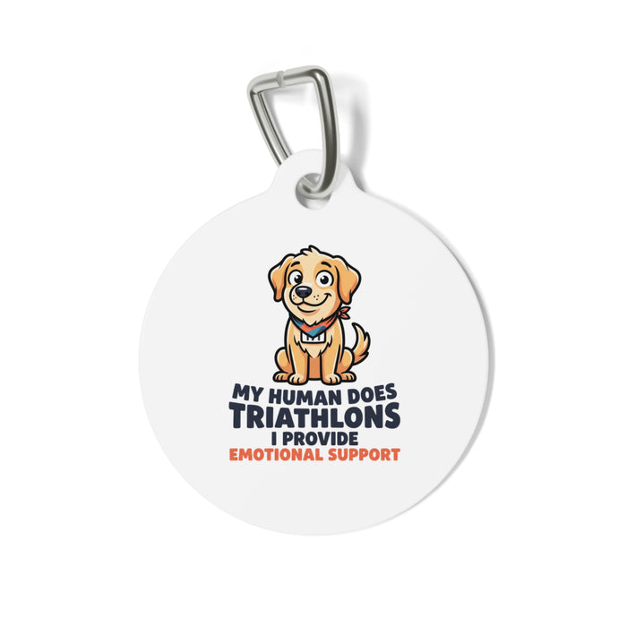 Pet Tag — Cute Golden Retriever "My Human Does Triathlons I Provide Emotional Support" ID Tag