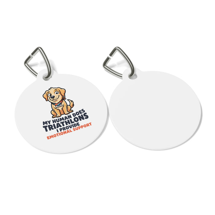 Pet Tag — Cute Golden Retriever "My Human Does Triathlons I Provide Emotional Support" ID Tag