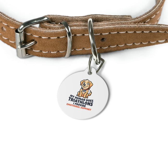 Pet Tag — Cute Golden Retriever "My Human Does Triathlons I Provide Emotional Support" ID Tag