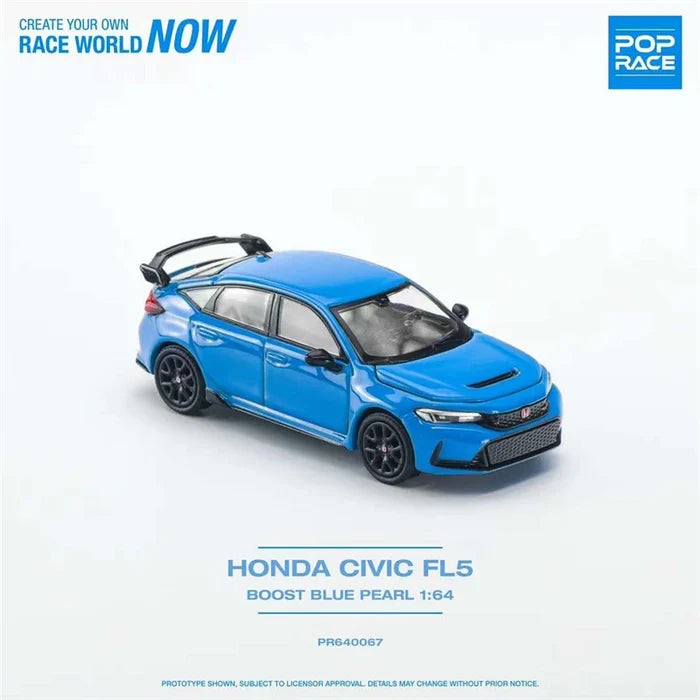 Pop Race 1:64 HONDA CIVIC FL5 BOOST BLUE PEARL Diecast Model Car