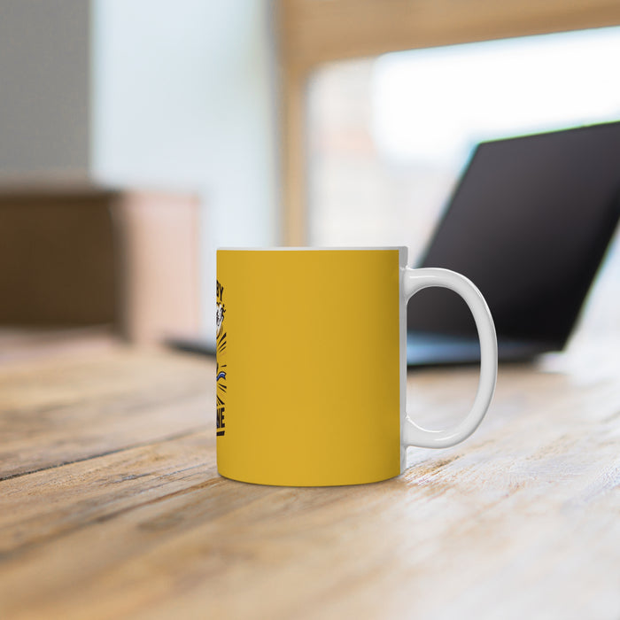 Powered by Coffee and Finish Line Mug — Runner & Cyclist Motivational Coffee Cup
