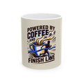 Powered by Coffee and Finish Line Mug — Running & Triathlon Coffee Cup (11oz/15oz)