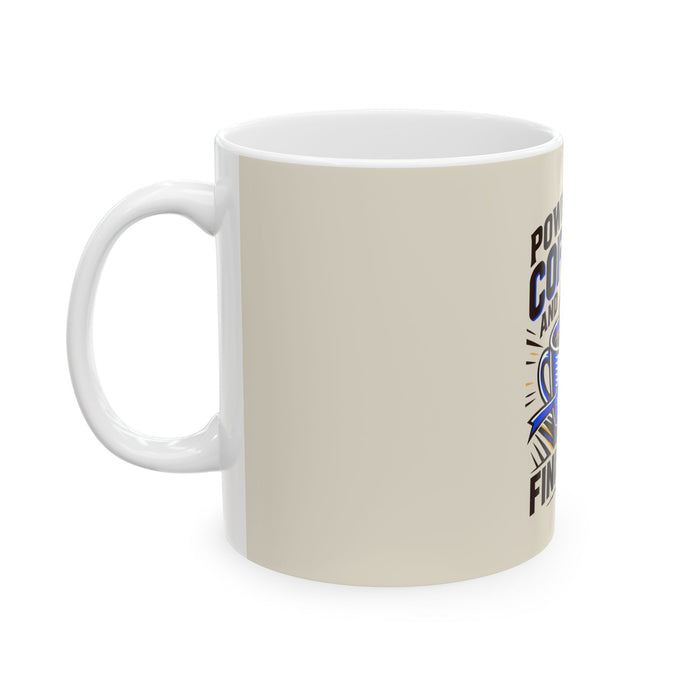 Powered by Coffee and Finish Line Mug — Running & Triathlon Coffee Cup (11oz/15oz)
